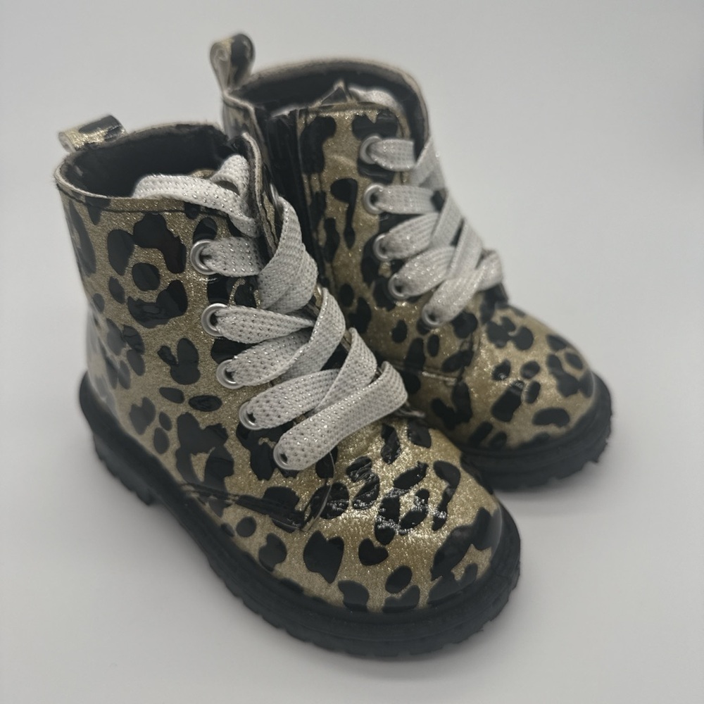 Toddler Girls Size 7 Bumble & Birdie Gold Black Glitter Cheetah Leopard Boots